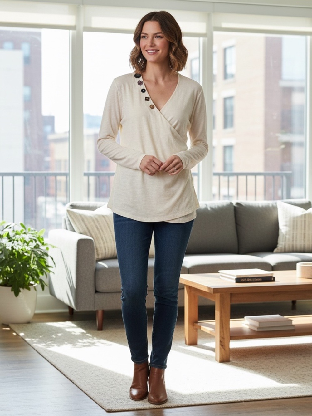 Soft Surroundings Cream/Ivory Embellished Top